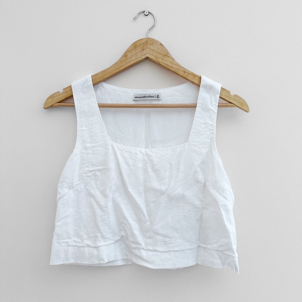 Abercrombie & Fitch White Linen Square Crop Top - Summer Spring Blouse - Size XS